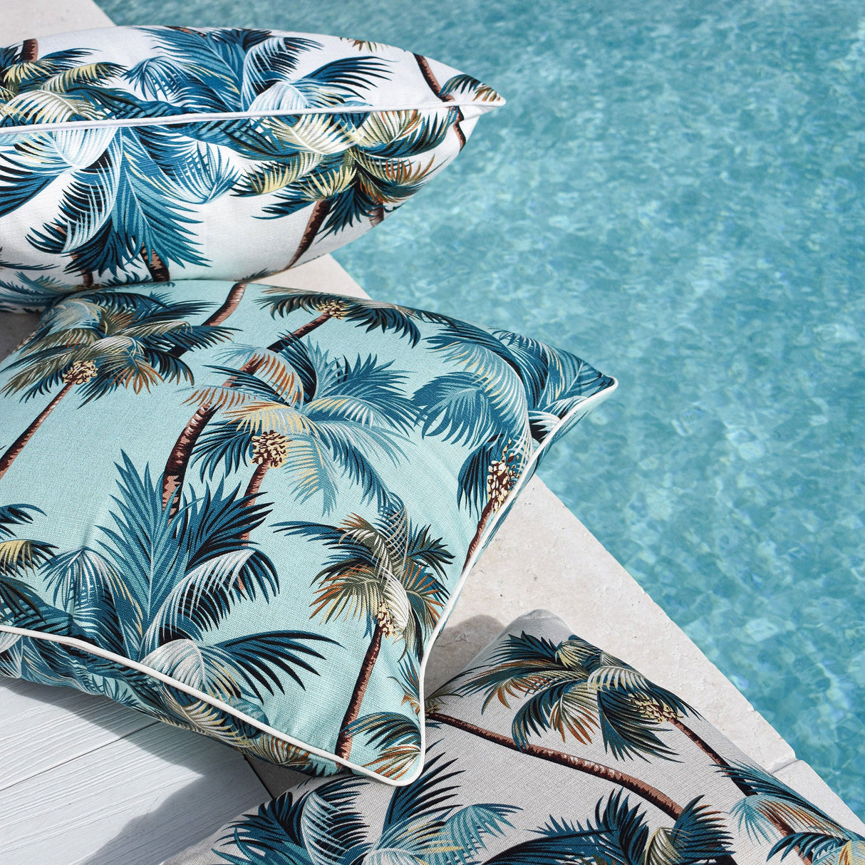 Cushion Cover-With Piping-Palm Trees White-60cm x 60cm
