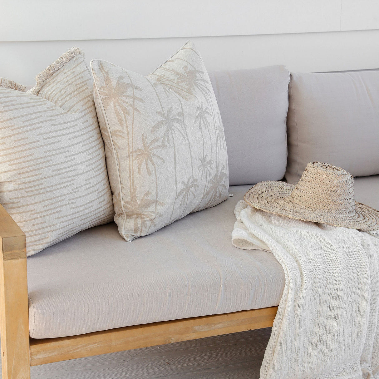 Cushion Cover-With Piping-Tall-Palms-Beige-60cm x 60cm