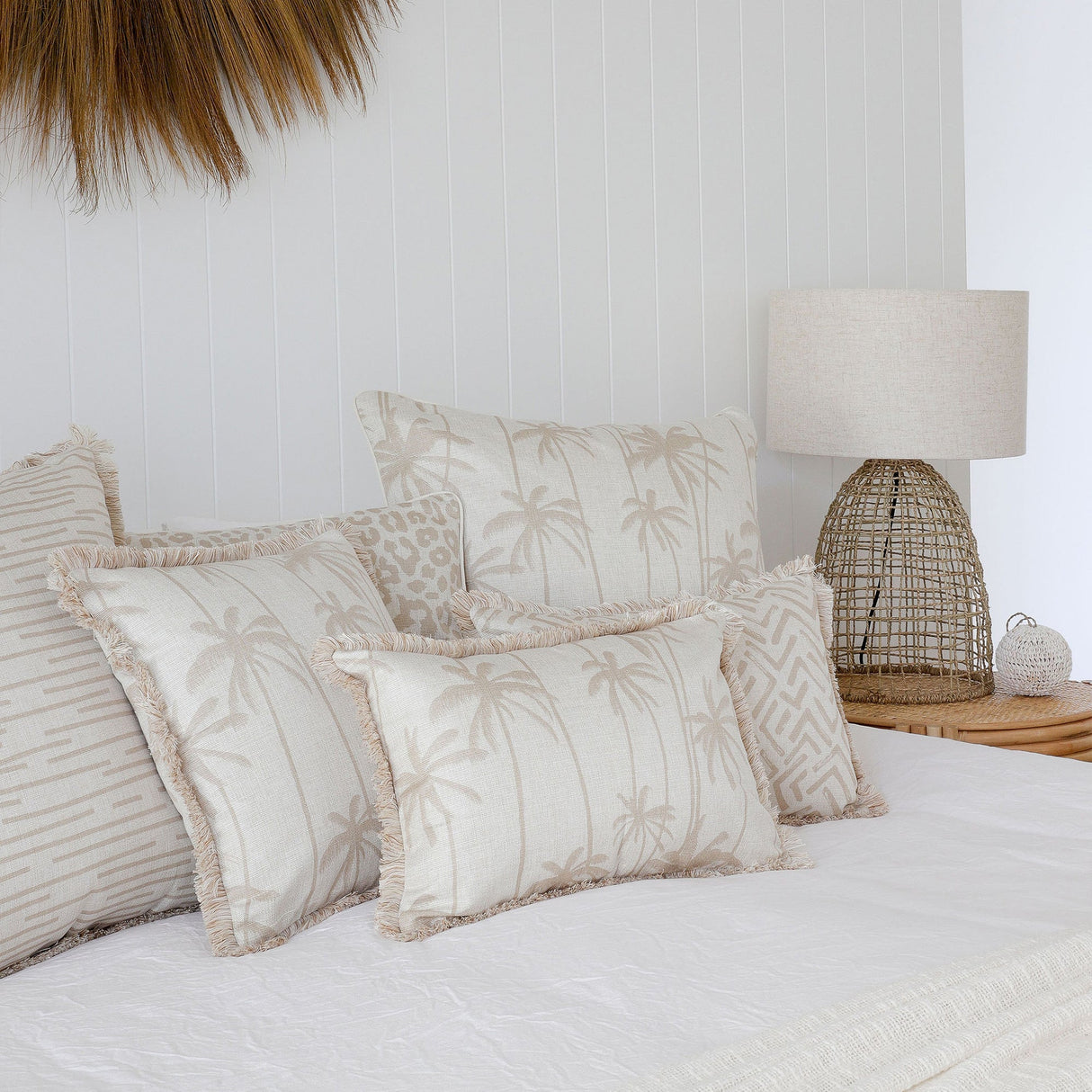 Cushion Cover-With Piping-Tall-Palms-Beige-60cm x 60cm