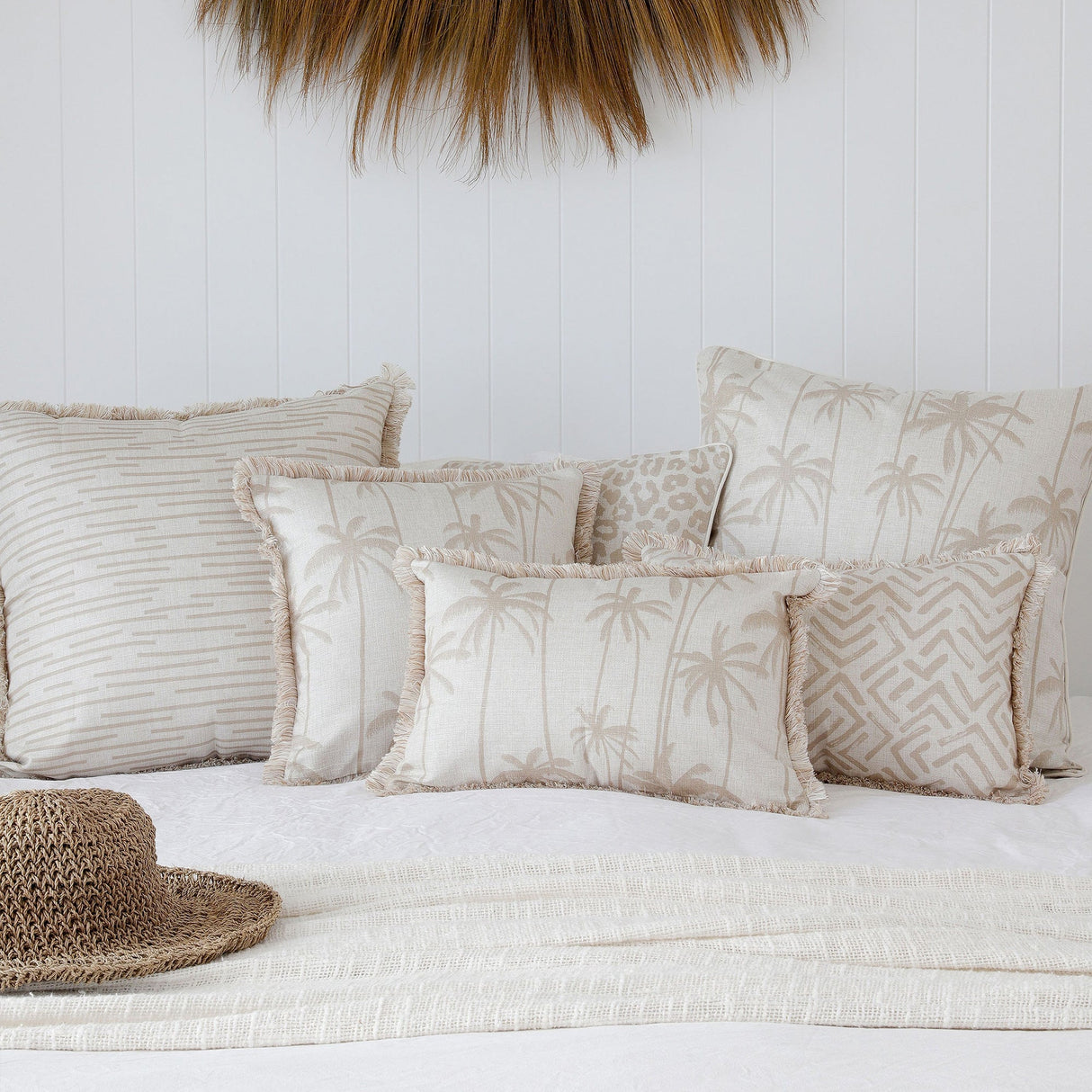 Cushion Cover-With Piping-Tall-Palms-Beige-60cm x 60cm