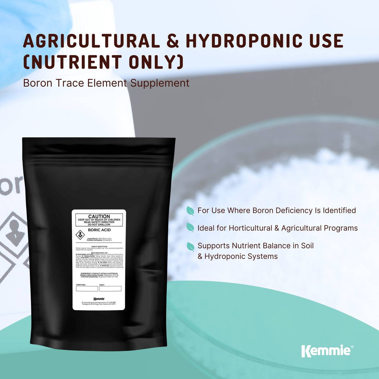 Kemmie 2Kg Boric Acid Powder 99.9% Pure - Soluble Orthoboric Acid H3BO3