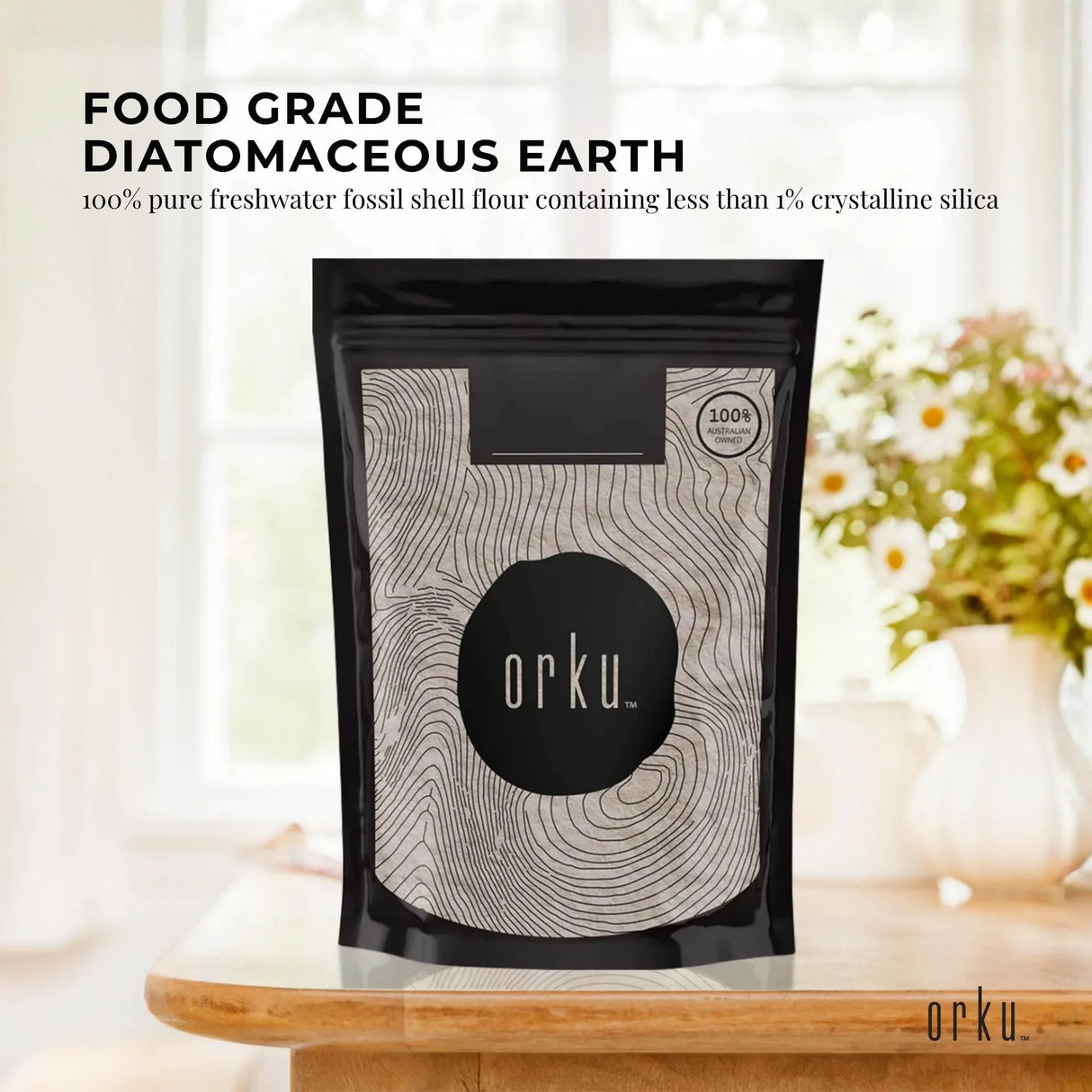 Orku 400g Fine Diatomaceous Earth - Food Grade FCC Fossil Shell Flour Powder