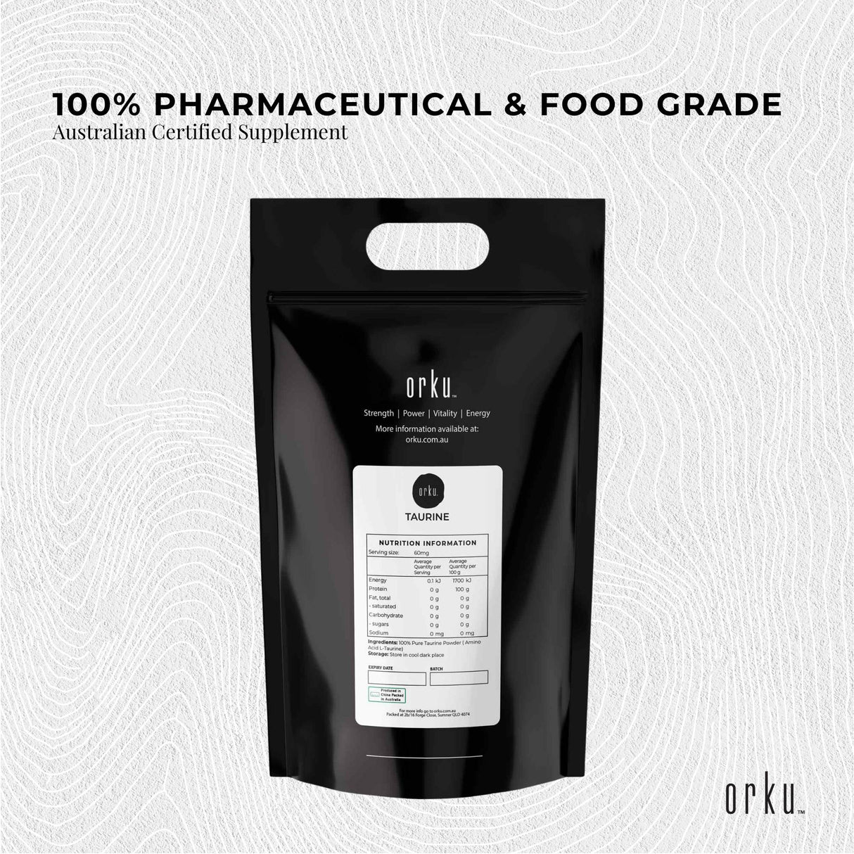 Orku Bulk 20Kg Taurine Powder High Purity L-Taurine Amino Acid Ingredient
