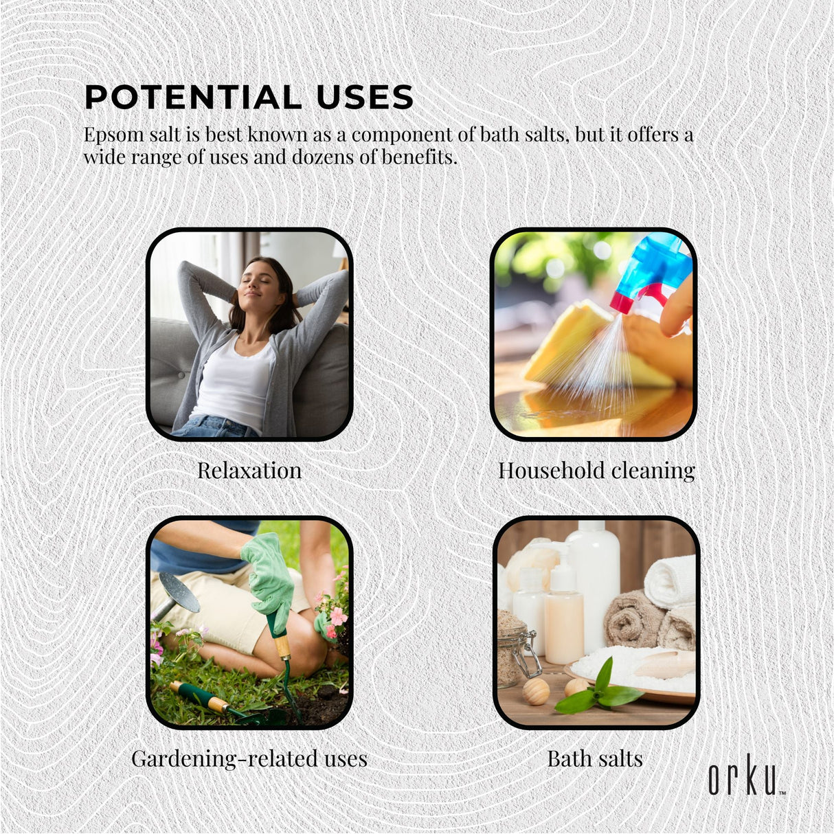Orku 2Kg Epsom Salt - Magnesium Sulphate Bath Salts For Skin Body Sulfate