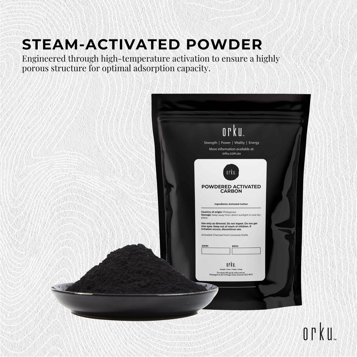 Orku 50g Activated Carbon Powder Coconut Charcoal - Water Filtration