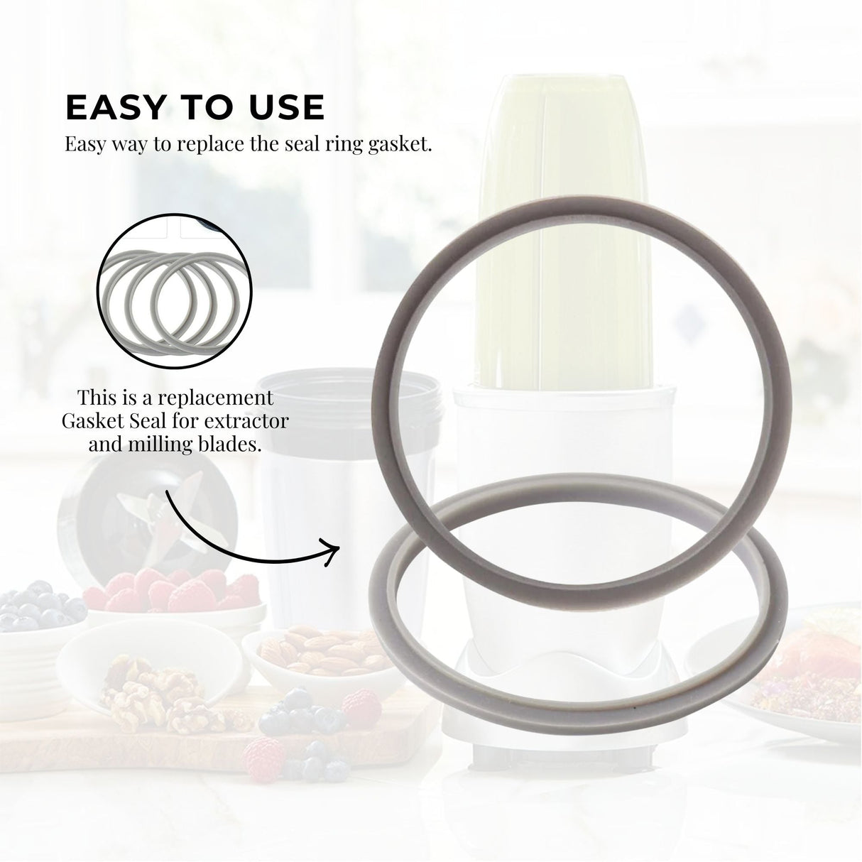 For Nutribullet Short Cup + Handheld Lip Ring + Grey Seal 900 and 600 Models