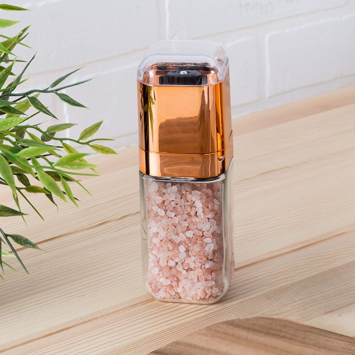 Orku Single Salt or Pepper Grinder 180ml ??Glass Manual Mill with Rose Gold Lid