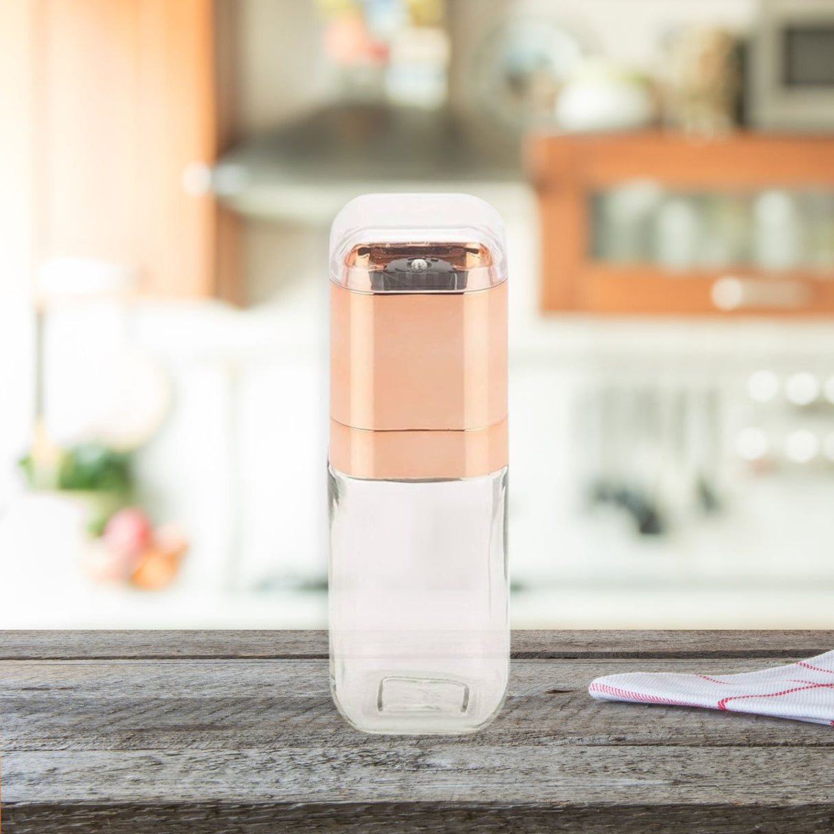 Orku Single Salt or Pepper Grinder 180ml ??Glass Manual Mill with Rose Gold Lid