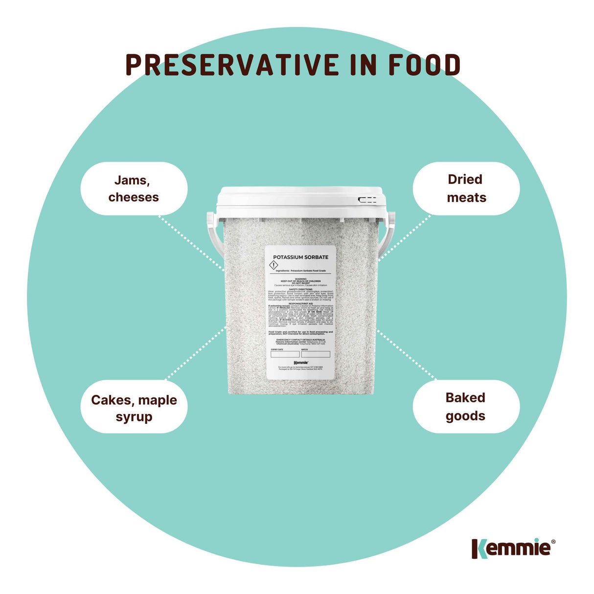 Kemmie 500g Potassium Sorbate Food Grade Granules Tub Preservative E202 Cosmetic