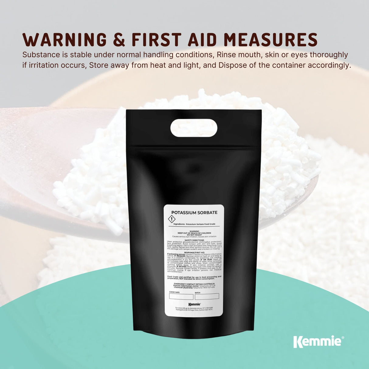 Kemmie Bulk 10Kg Potassium Sorbate Food Grade Granules Preservative E202