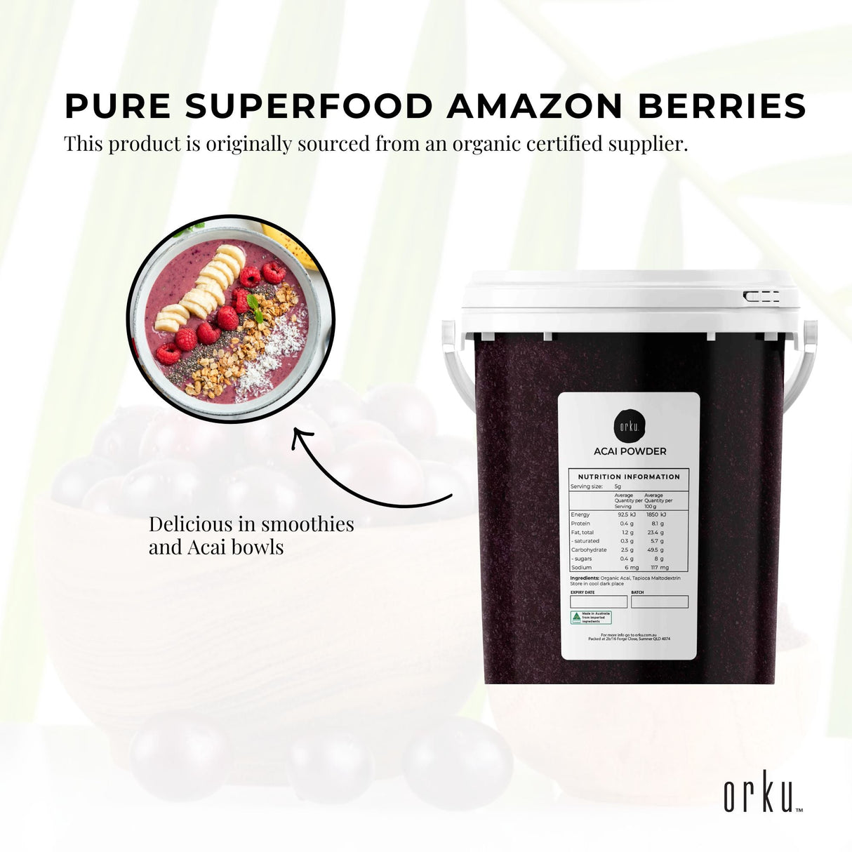 700g Acai Powder Bucket 100% Organic - Superfood Amazon Berries