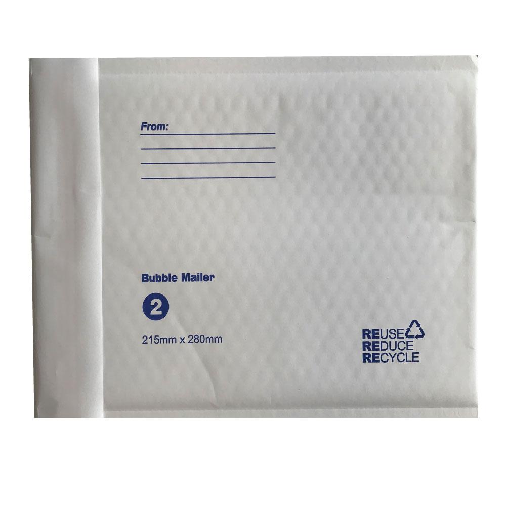 100 Pack No.2 White Bubble Lined Eco-Friendly Mailers 215x280mm