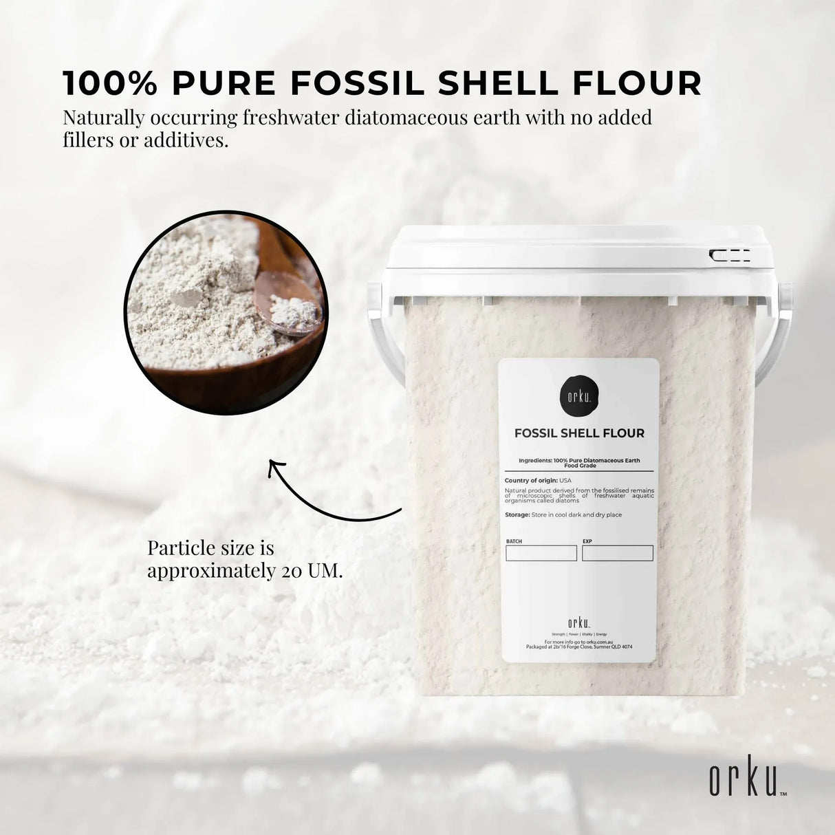 Orku 300g Fine Diatomaceous Earth Tub - Food Grade FCC Fossil Shell Flour Powder