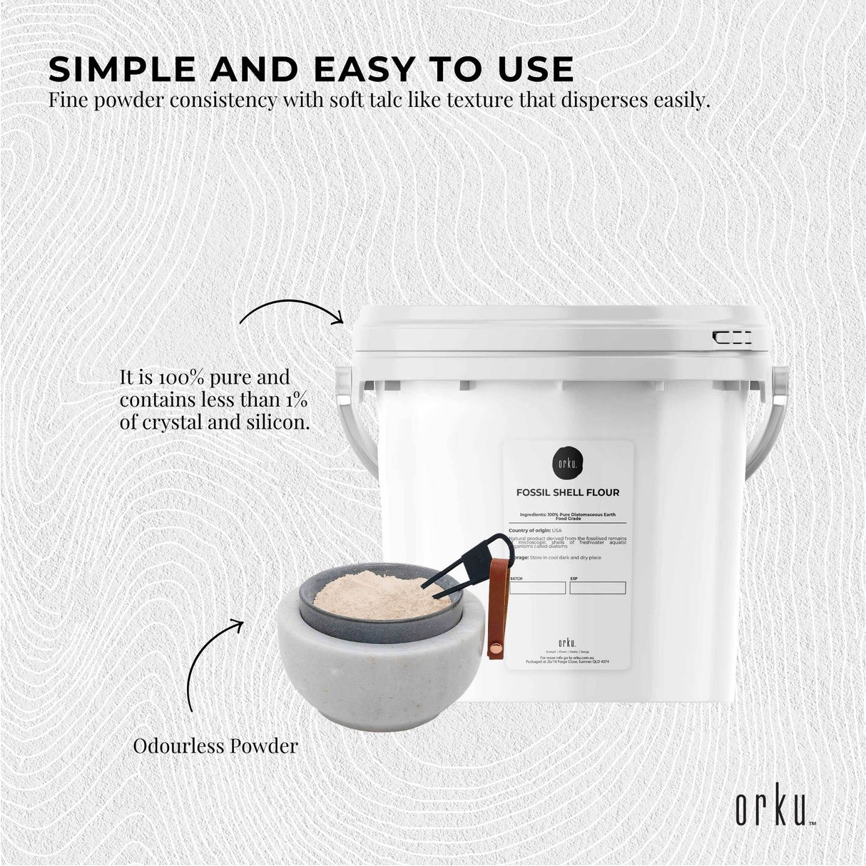 Orku 1.4Kg Fine Diatomaceous Earth Tub - Food Grade Fossil Shell Flour Powder