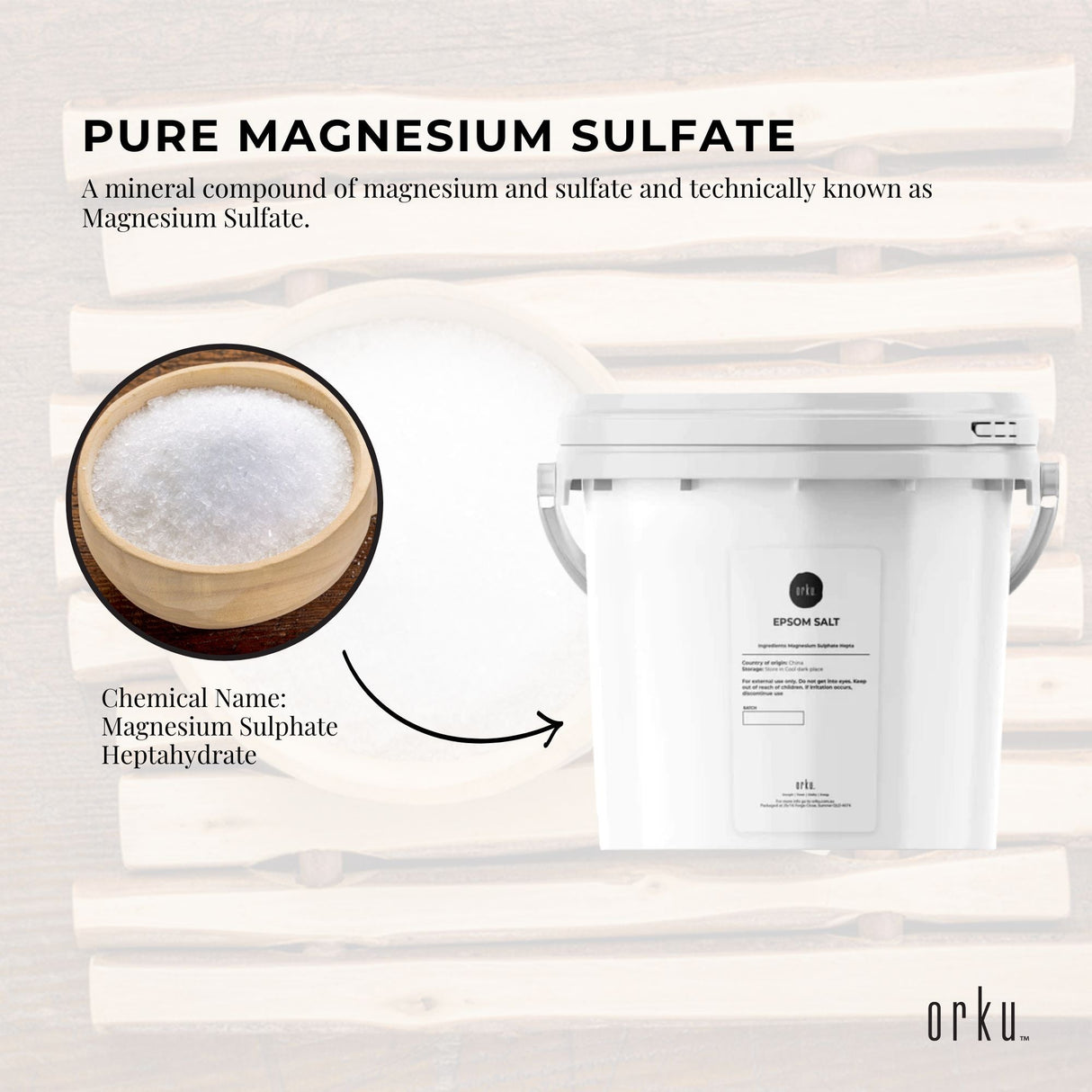 Orku 5kg Epsom Salt Tub - Magnesium Sulphate For Bath Skin Body Skin Care