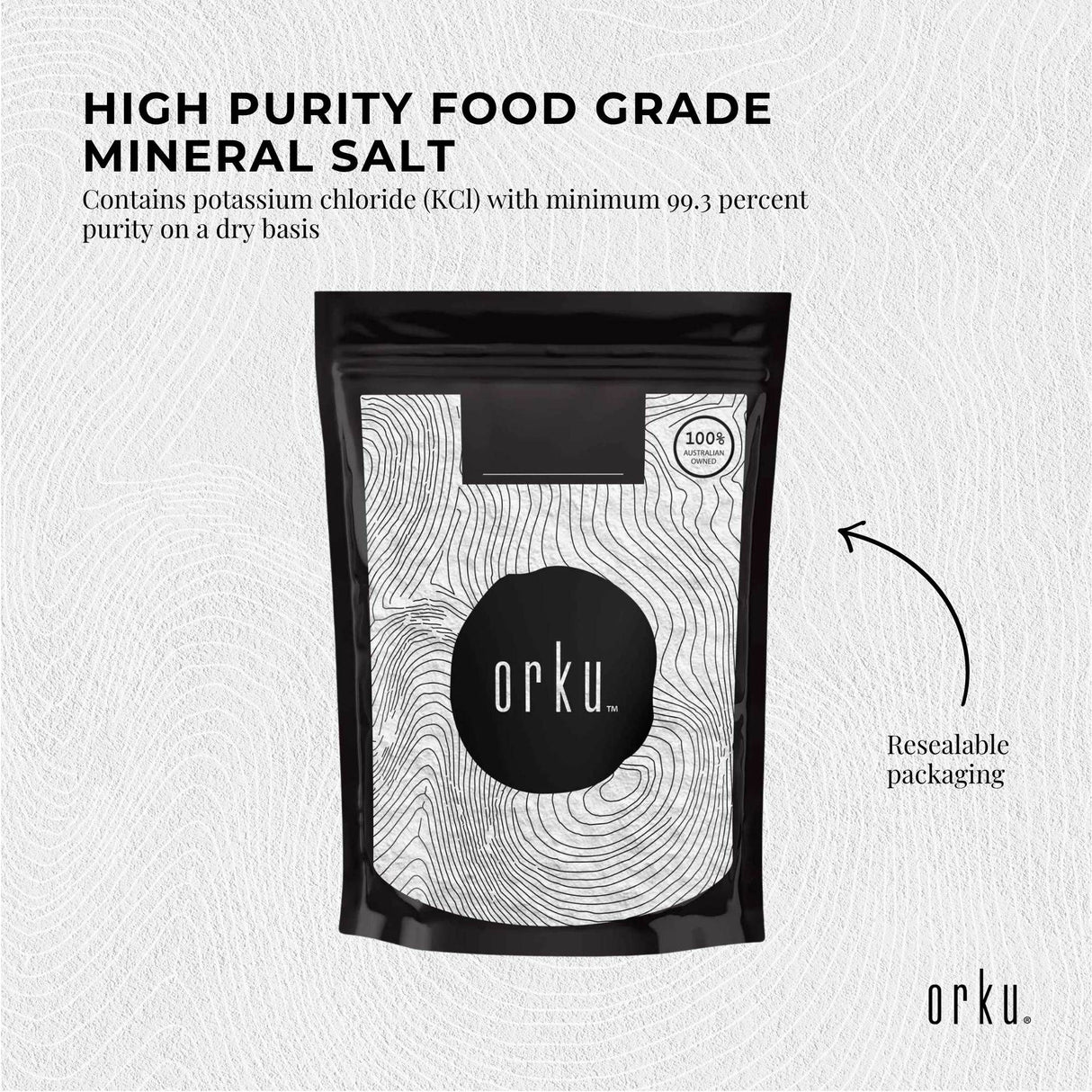 Orku 100g Potassium Chloride Powder (KCl) - Food Grade E508 Salt Substitute