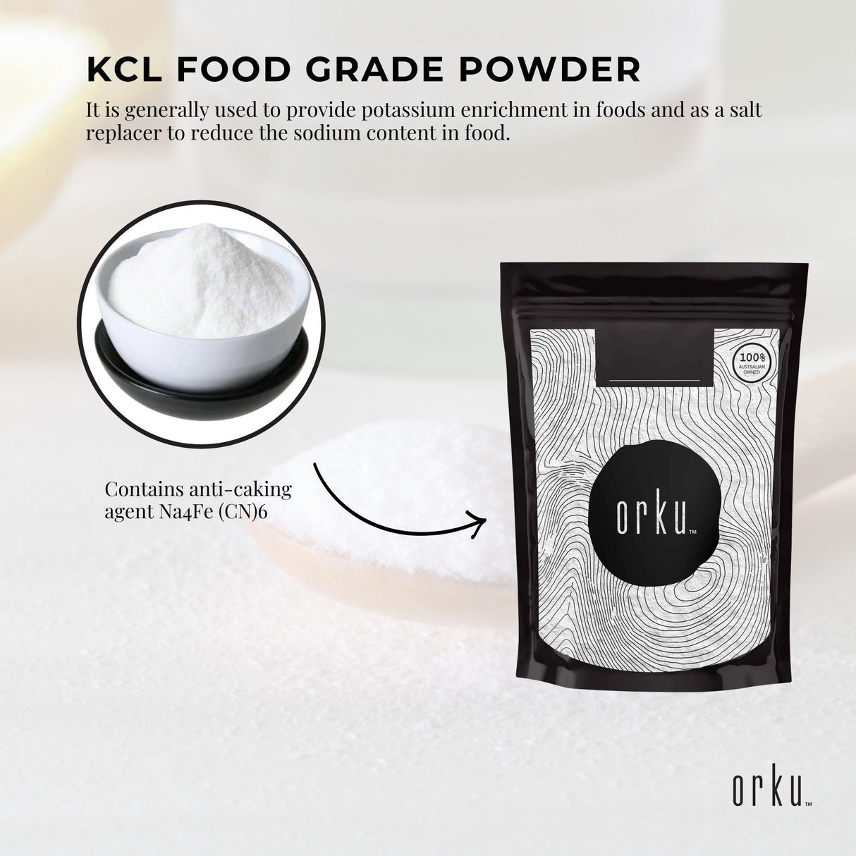 100g Potassium Chloride Powder - Pure E508 Food Grade Salt Substitute Replacer