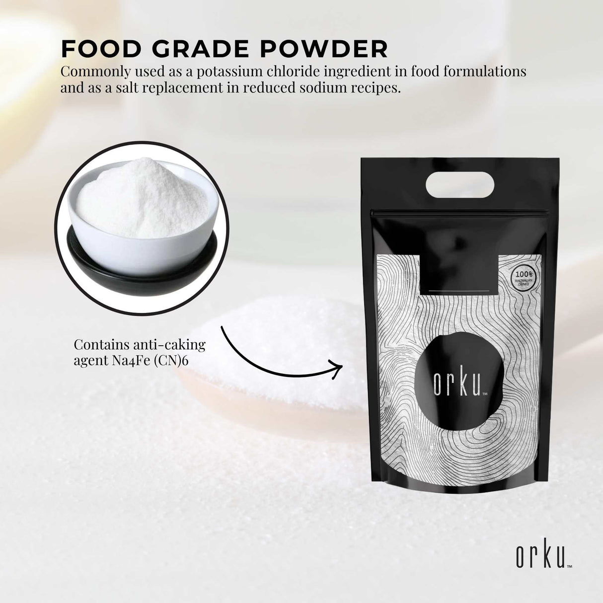 Orku Bulk 10Kg Potassium Chloride Powder (KCl) - Food Grade E508 Salt Substitute