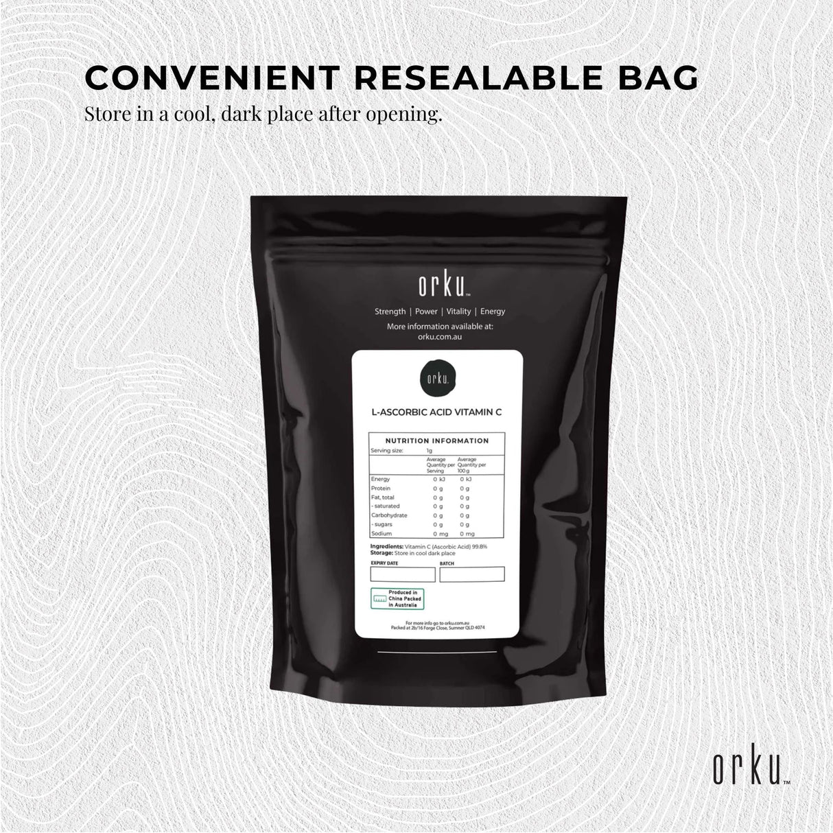 Orku 50g Vitamin C Powder Pure L-Ascorbic Acid - USP Grade Non-GMO