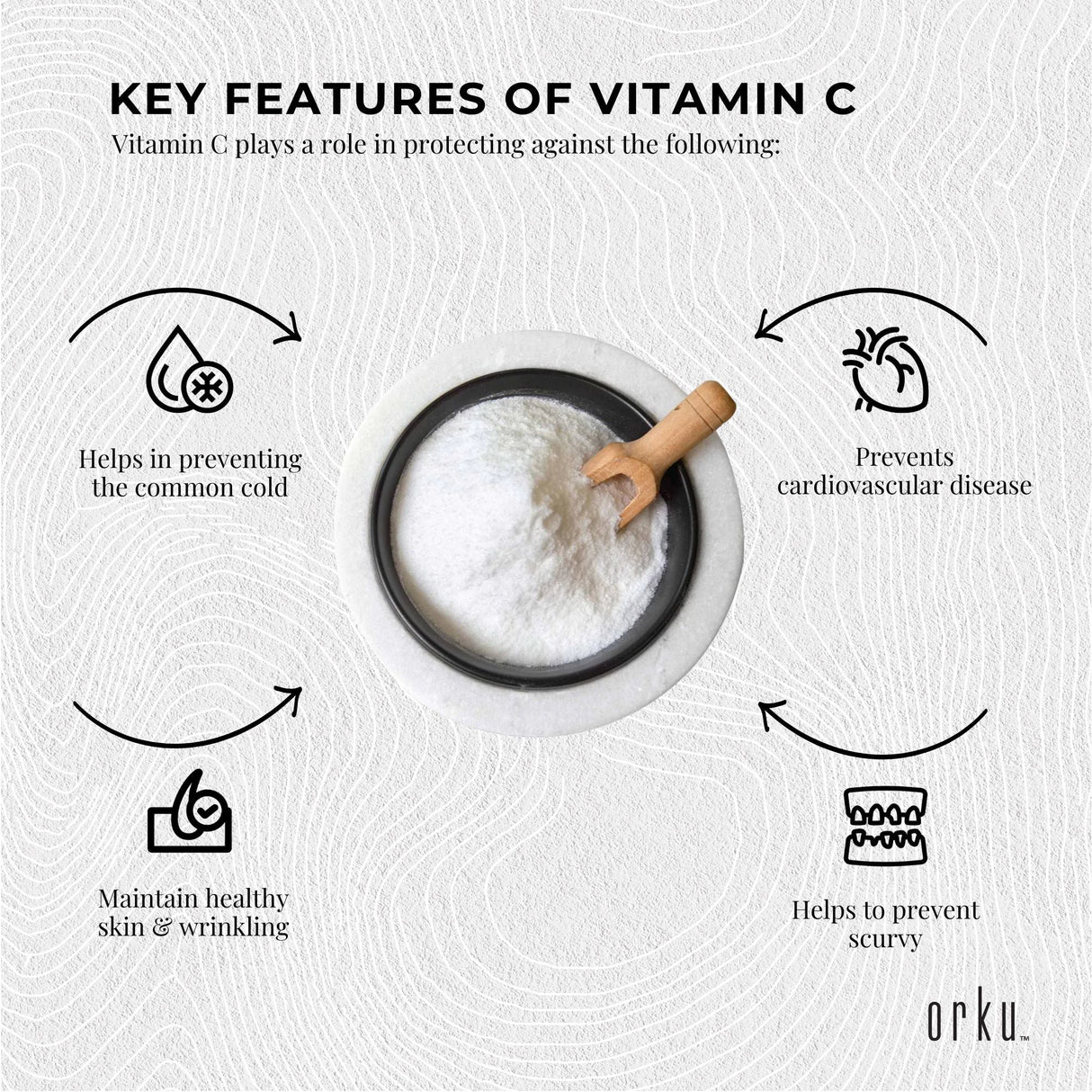 Orku Bulk 20Kg Vitamin C Powder Pure L-Ascorbic Acid - USP Grade Non-GMO