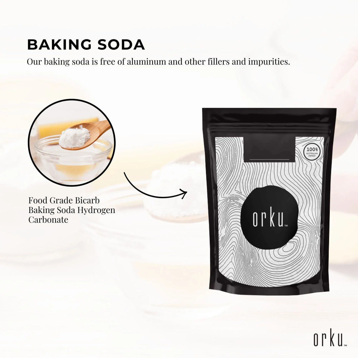 Orku 1Kg Sodium Bicarbonate Food Grade Baking Soda Aluminium Free NaHCO3 Powder