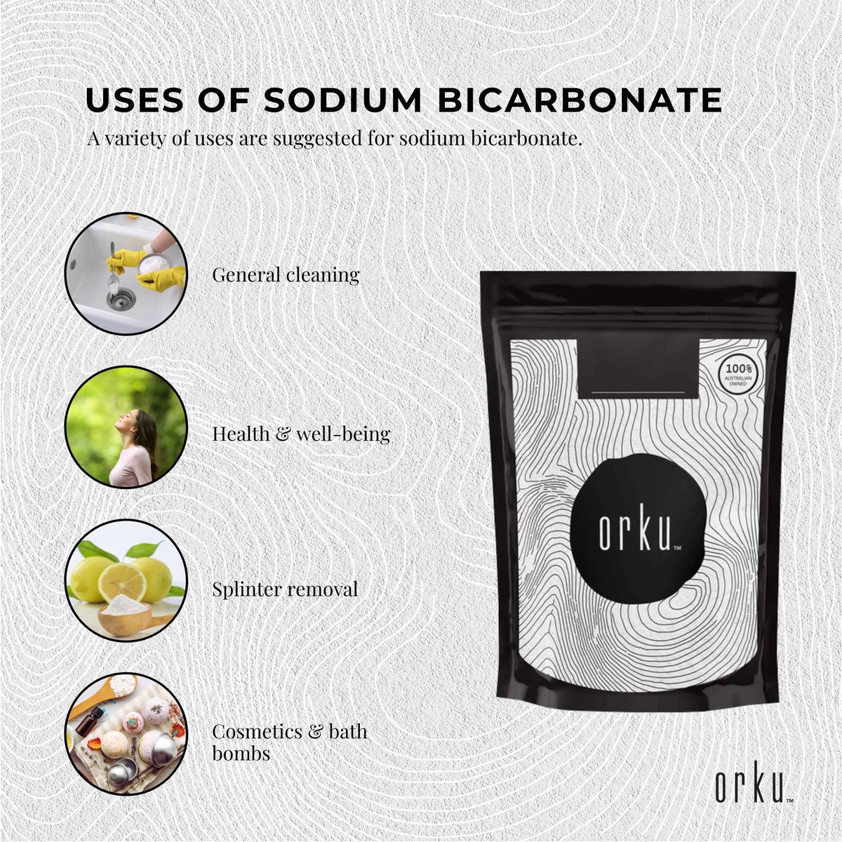 Orku 1Kg Sodium Bicarbonate Food Grade Baking Soda Aluminium Free NaHCO3 Powder