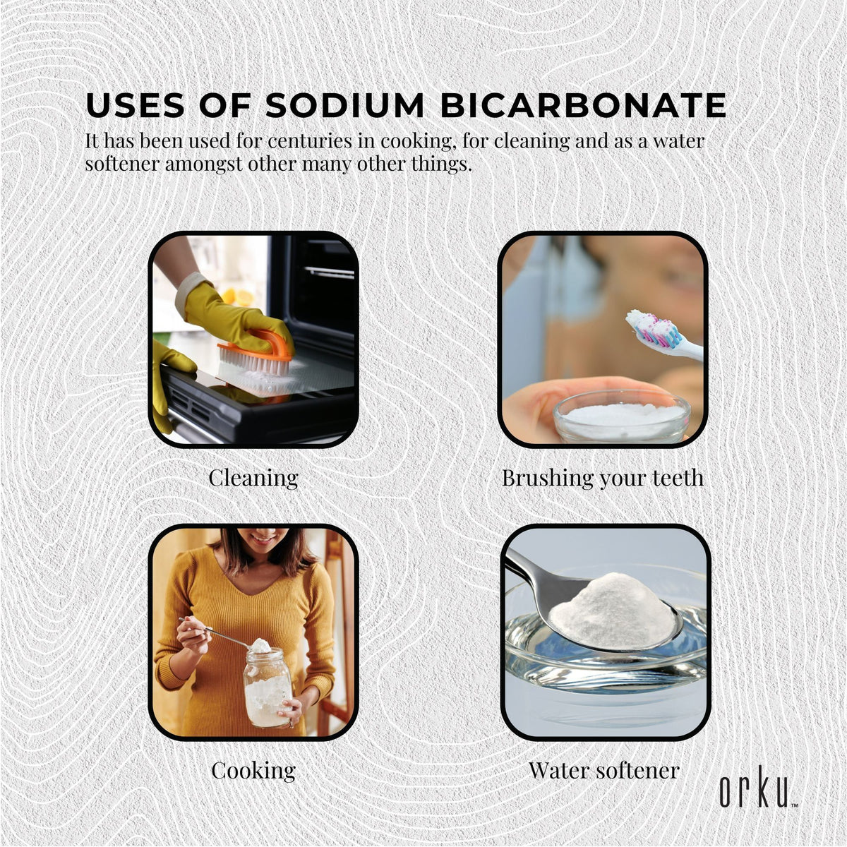 Orku 1Kg Sodium Bicarbonate Food Grade Baking Soda Aluminium Free NaHCO3 Powder