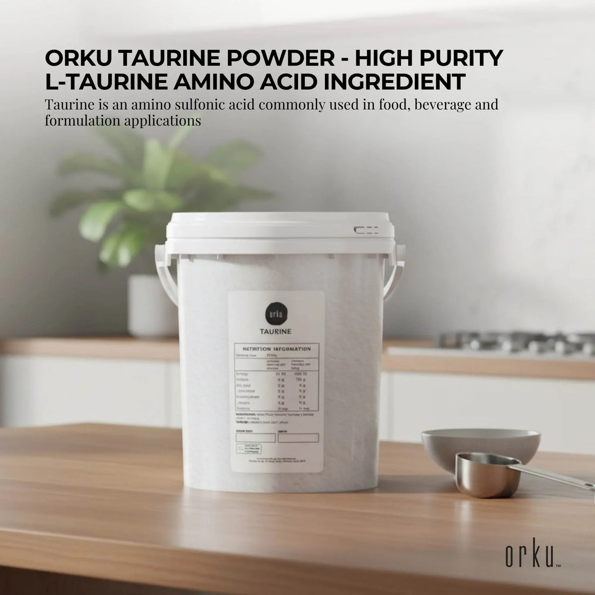 Orku 1.3kg Taurine Powder Tub - High Purity L-Taurine Amino Acid Ingredient