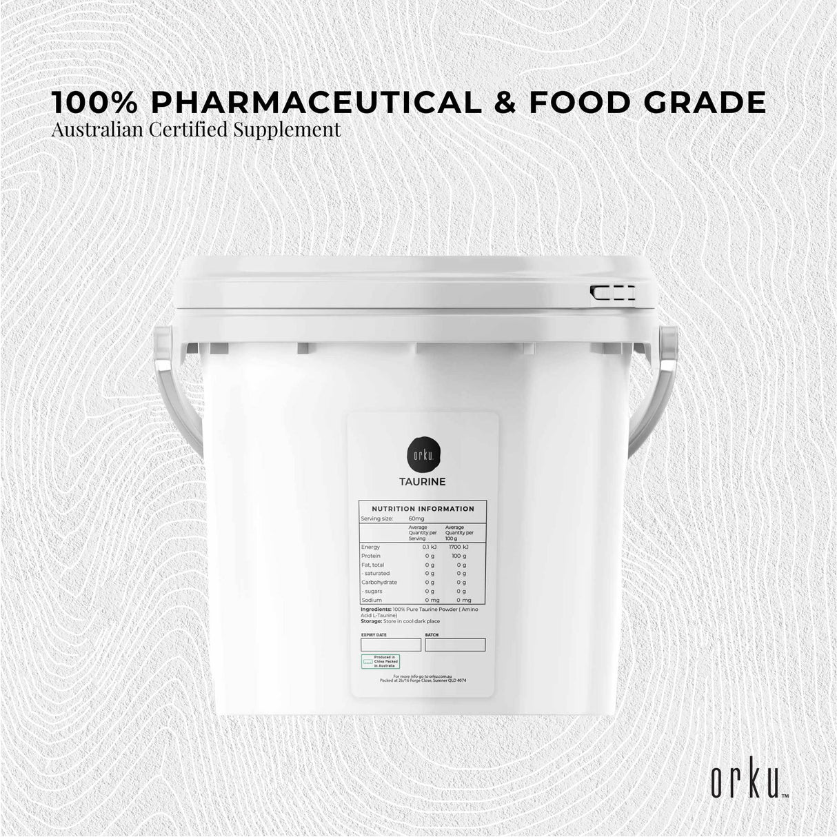 Orku 5kg Taurine Powder Tub - High Purity L-Taurine Amino Acid Ingredient
