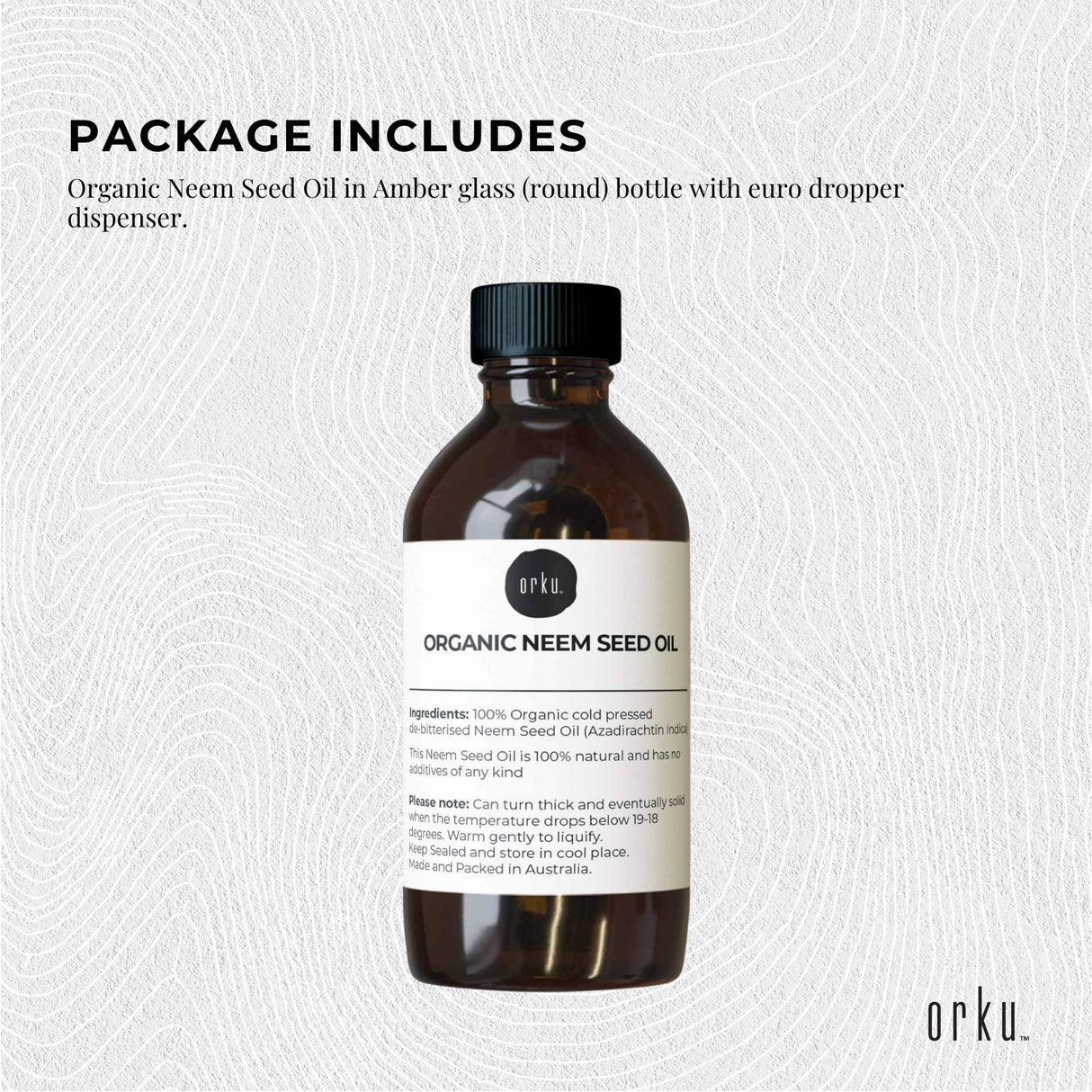 Orku 100ml Organic Neem Seed Oil Debitterised Cold Pressed Azadirachtin Indica