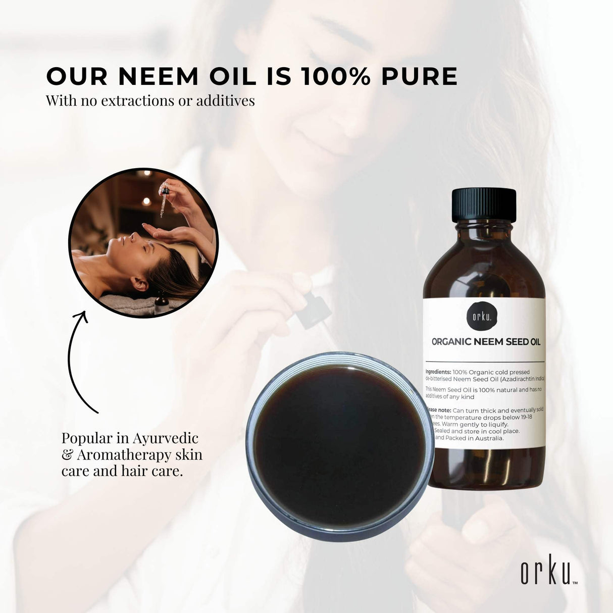 Orku 100ml Organic Neem Seed Oil Debitterised Cold Pressed Azadirachtin Indica