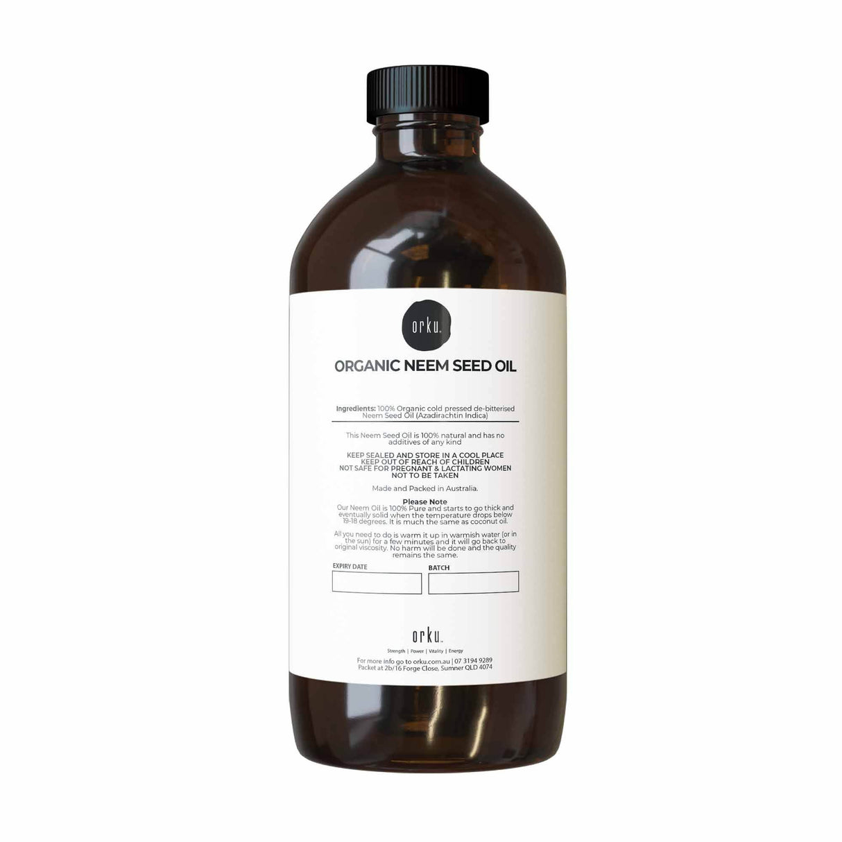 Cold Pressed 500ml Neem Seed Oil - Organic Debitterised with Azadirachtin Indica