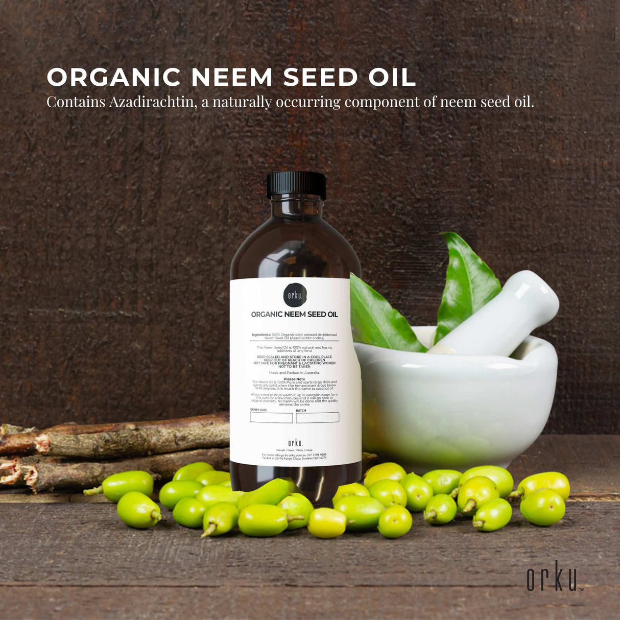 Cold Pressed 500ml Neem Seed Oil - Organic Debitterised with Azadirachtin Indica
