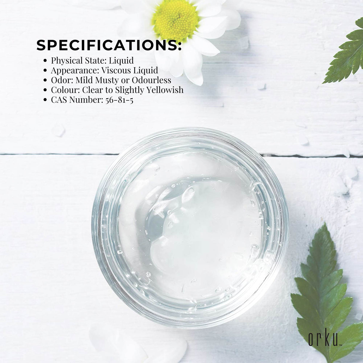 Orku 1L Glycerine 99.9% Pure USP Food + Cosmetic Grade Vegetable Glycerol