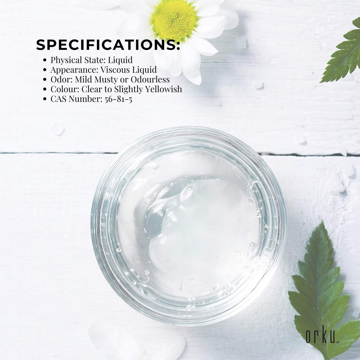 Orku 5L Glycerine 99.9% Pure USP Food + Cosmetic Grade – Vegetable Glycerol