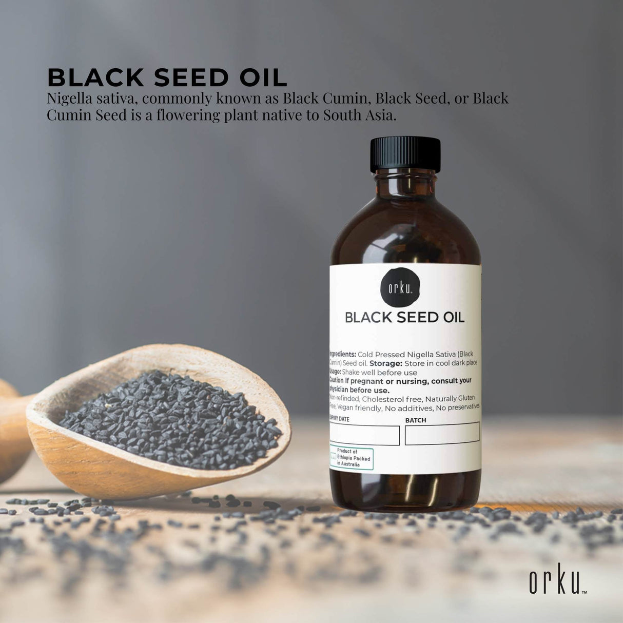Orku 100ml Pure Black Seed Oil Cold Pressed 100% Ethiopian Nigella Sativa Cumin