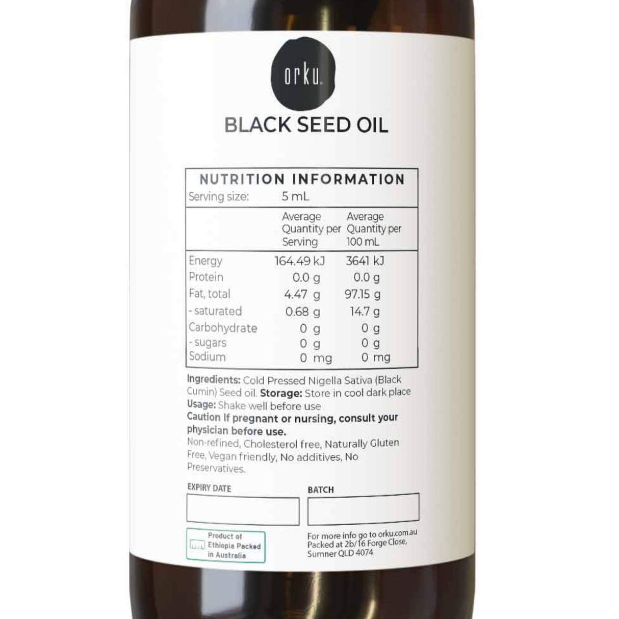 Orku 25ml Pure Black Seed Oil Cold Pressed 100% Ethiopian Nigella Sativa Cumin