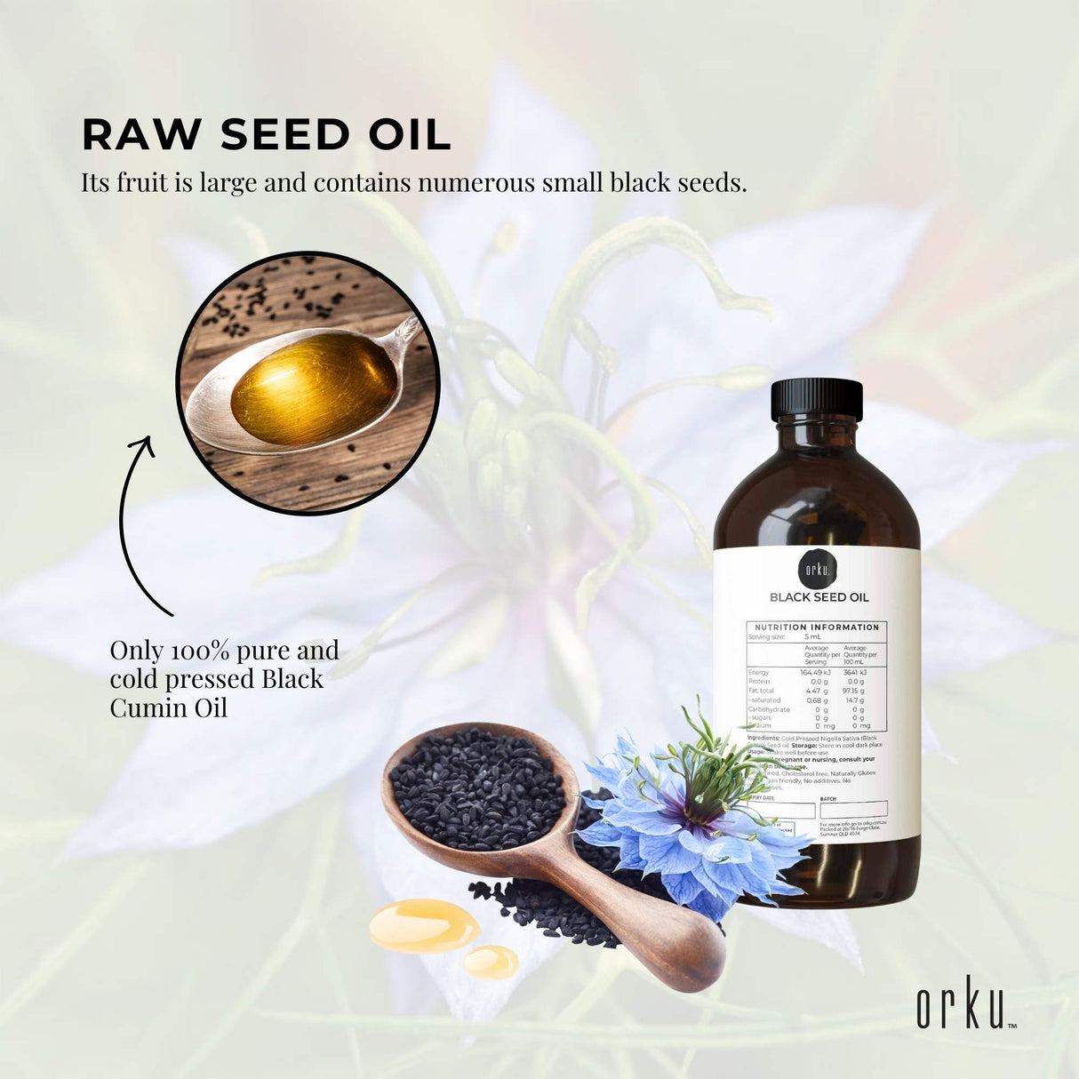 Orku 1L Pure Black Seed Oil Cold Pressed 100% Ethiopian Nigella Sativa Cumin