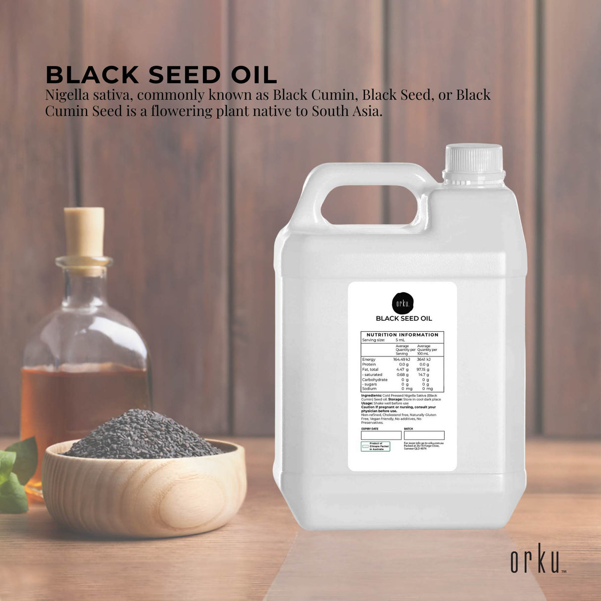Orku 5L Pure Black Seed Oil Cold Pressed 100% Ethiopian Nigella Sativa Cumin