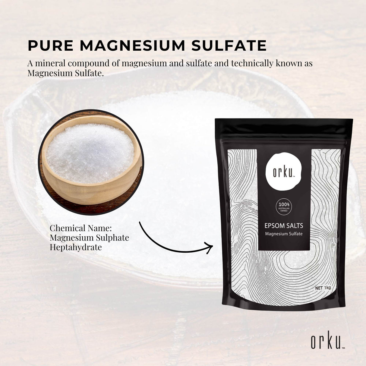 Orku 1Kg Epsom Salt - Magnesium Sulphate Bath Salts Skin Body
