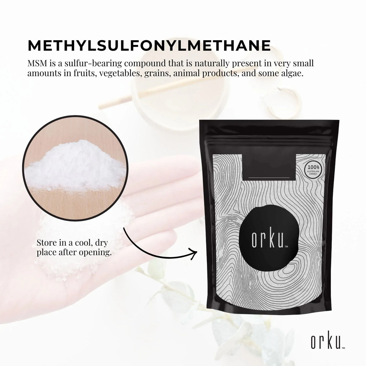 Orku 1Kg MSM Powder or Crystals - 99.9% Pure USP Grade Methylsulfonylmethane