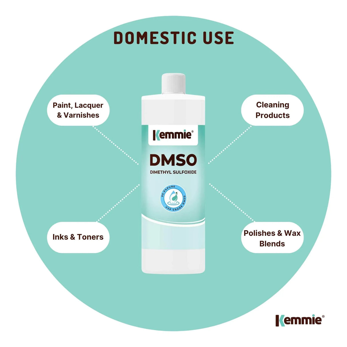 Kemmie 1L DMSO Liquid 99.9% Pure - USP Grade Dimethyl Sulfoxide Solvent