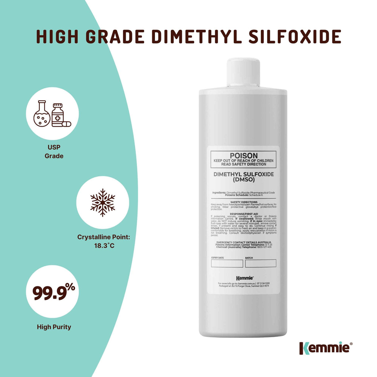 1L Pharmaceutical Grade Dimethyl Sulfoxide (DMSO) 99.9% Pure Liquid Solvent