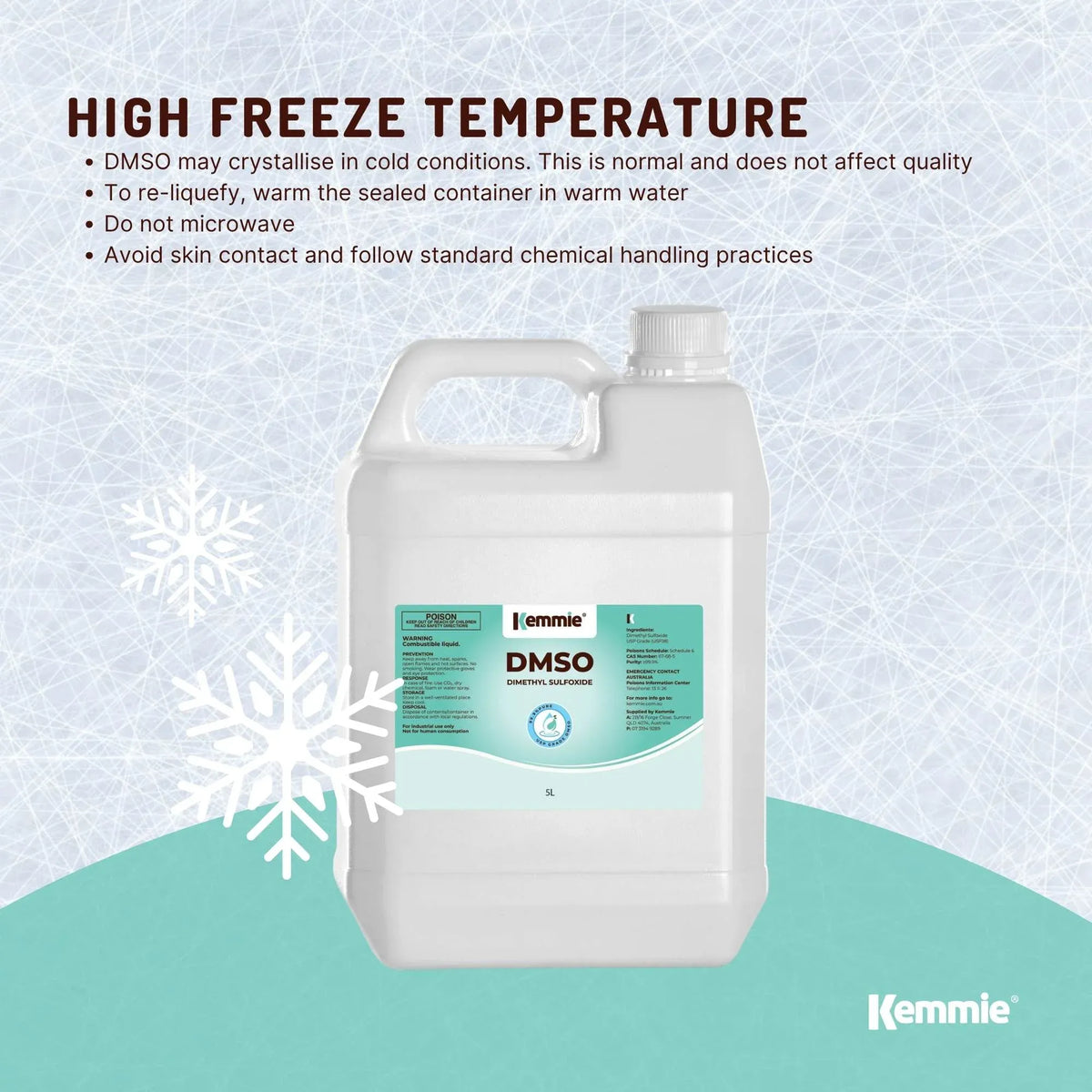 Kemmie 5L DMSO Liquid 99.9% Pure - USP Grade Dimethyl Sulfoxide Solvent Bulk
