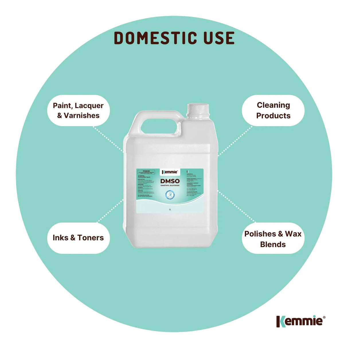 Kemmie 5L DMSO Liquid 99.9% Pure - USP Grade Dimethyl Sulfoxide Solvent Bulk