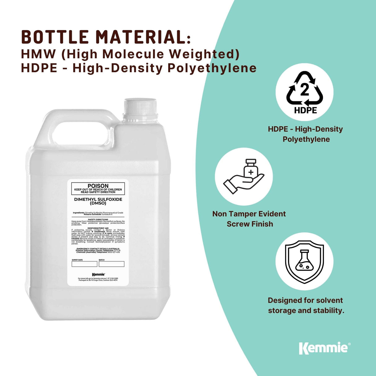 Kemmie 5L DMSO Liquid 99.9% Pure - USP Grade Dimethyl Sulfoxide Solvent Bulk