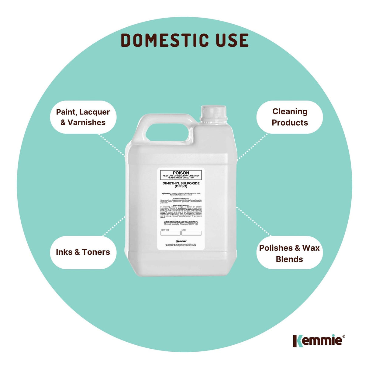 Kemmie 5L DMSO Liquid 99.9% Pure - USP Grade Dimethyl Sulfoxide Solvent Bulk