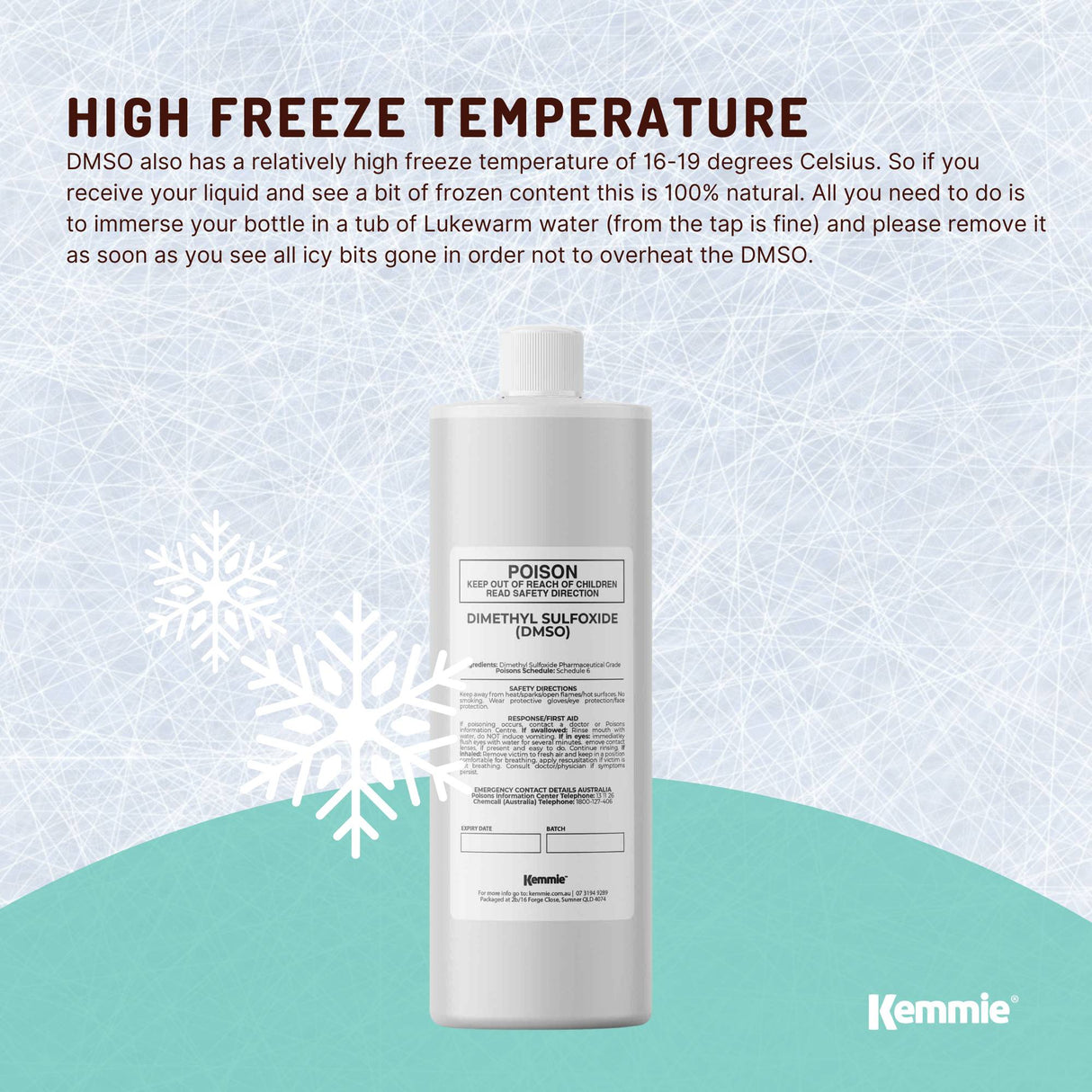 Kemmie 500ml DMSO Liquid 99.9% Pure - USP Grade Dimethyl Sulfoxide Solvent