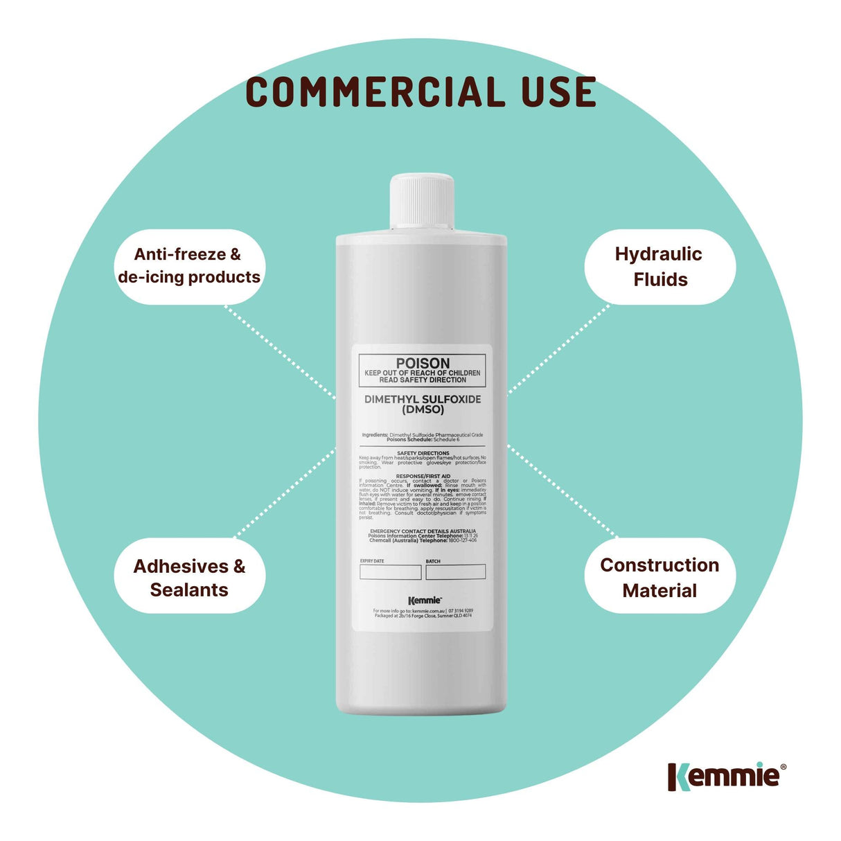 Kemmie 500ml DMSO Liquid 99.9% Pure - USP Grade Dimethyl Sulfoxide Solvent