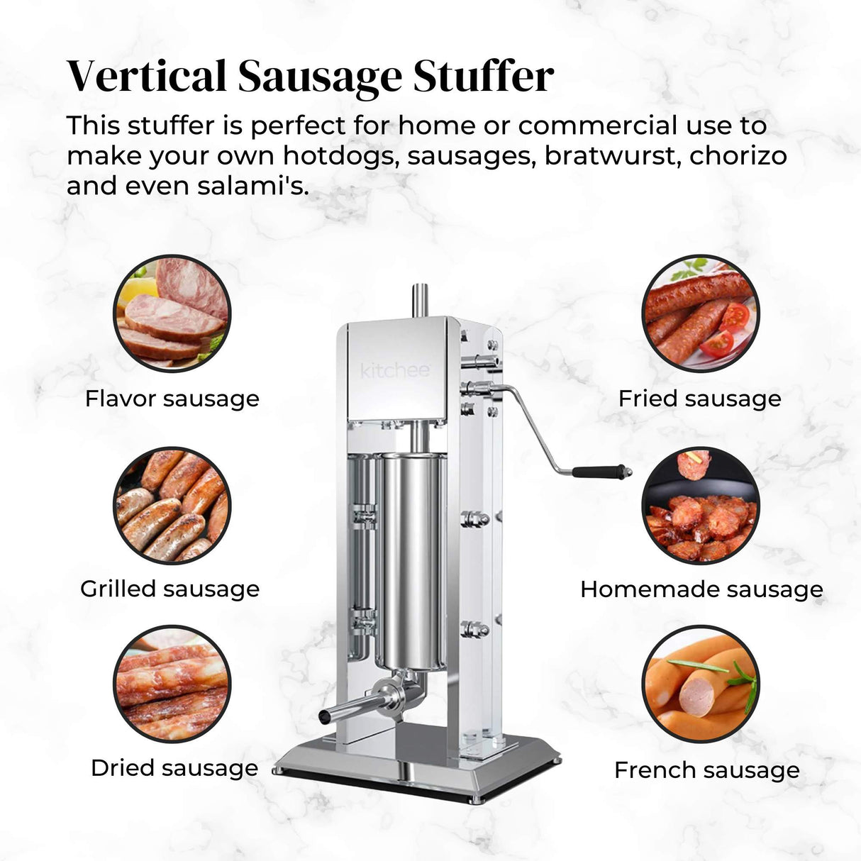 5L Stainless Steel Manual Vertical Sausage Stuffer - Durable Meat Filling Machine